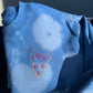 Hand Embroidered Kawaii Happy Smiling Pizza with Heart Pepperonis on Tie Dyed Baby Blue Fleece Long Sleeve Sweatshirt, Unisex