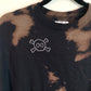 Skull With Cross Bones Hand Embroidery Tie Dye Black Fleece Long Sleeve Crew