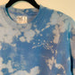 Hand Embroidered White Snowy Star Mountains on Tie Dye Baby Blue Fleece Long Sleeve Crew