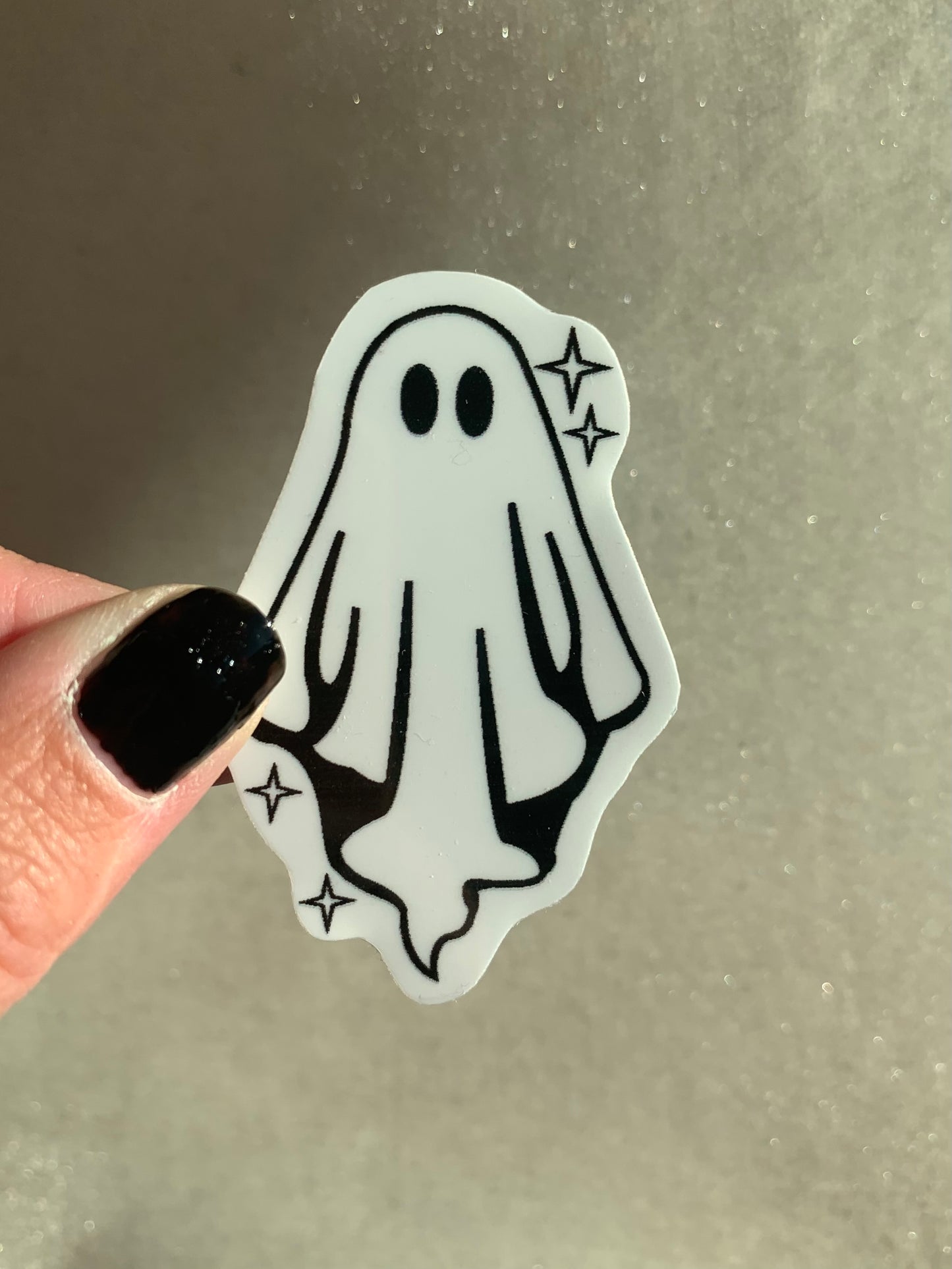 Sparkly Sheet Ghost Sticker, Black and White Goth Art, Spooky Season, Dark Horror, Vinyl Waterproof Small Sticker