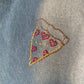 Hand Embroidered Kawaii Happy Smiling Pizza with Heart Pepperonis on Tie Dyed Baby Blue Fleece Long Sleeve Sweatshirt, Unisex