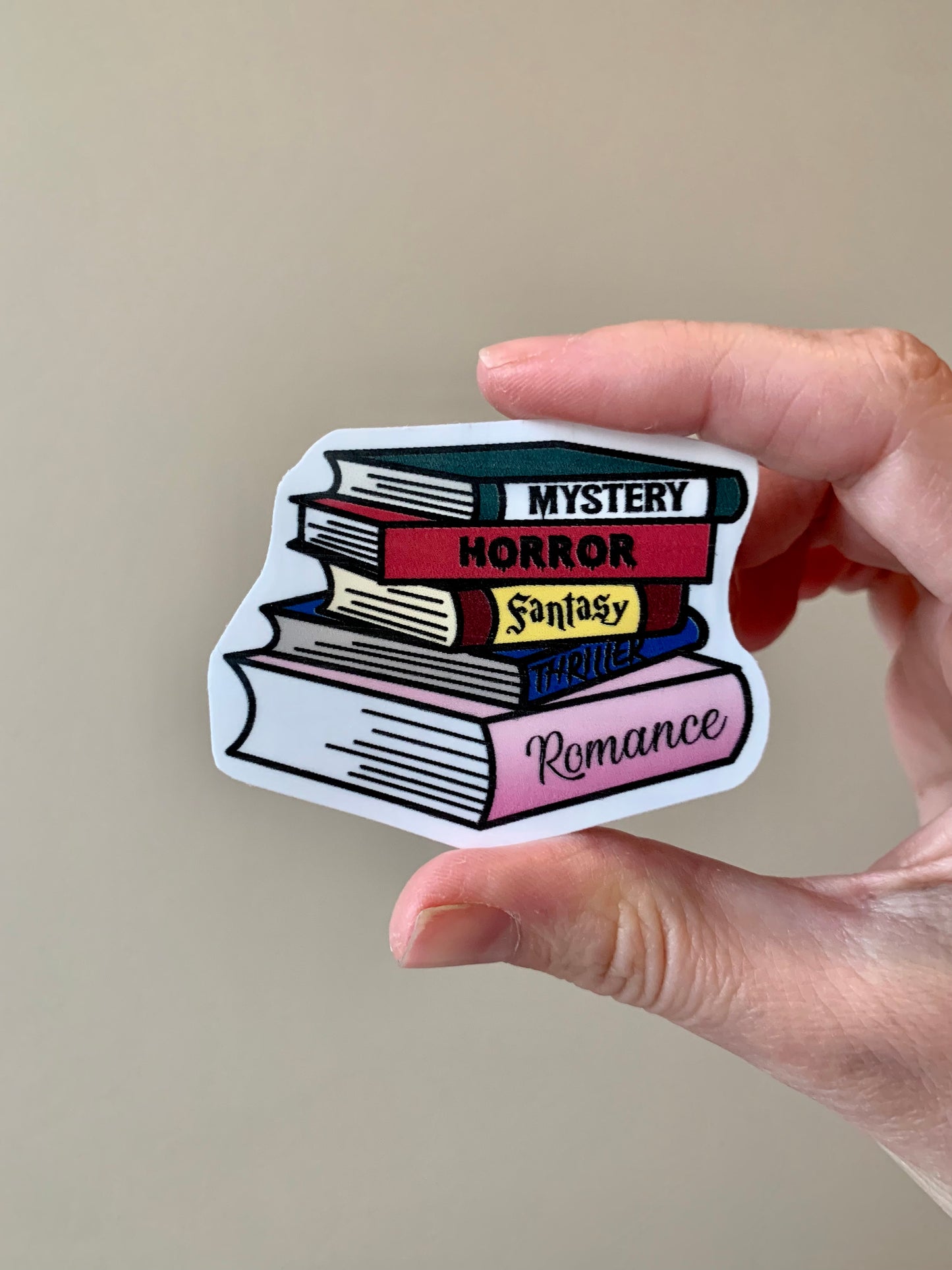 Colorful, Cute Handmade Genre Book Stack Sticker – Literary Gift for Book Lovers, Bibliophiles, and Librarians