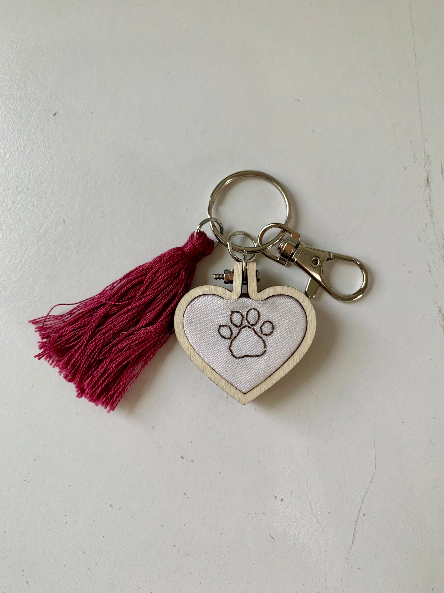 Heart Hand Embroidered Keychain with Tassel