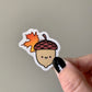 Kawaii Happy Acorn with Maple Leaf Sticker