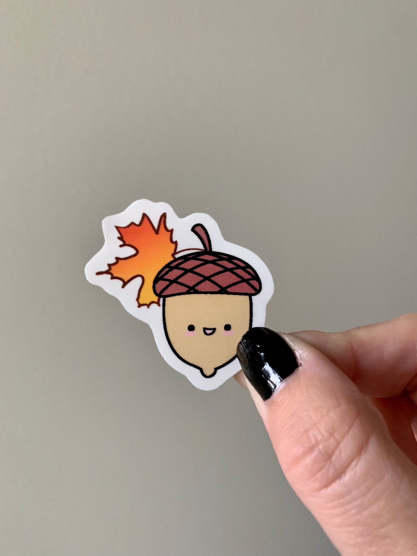 Kawaii Happy Acorn with Maple Leaf Sticker