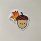 Kawaii Happy Acorn with Maple Leaf Sticker