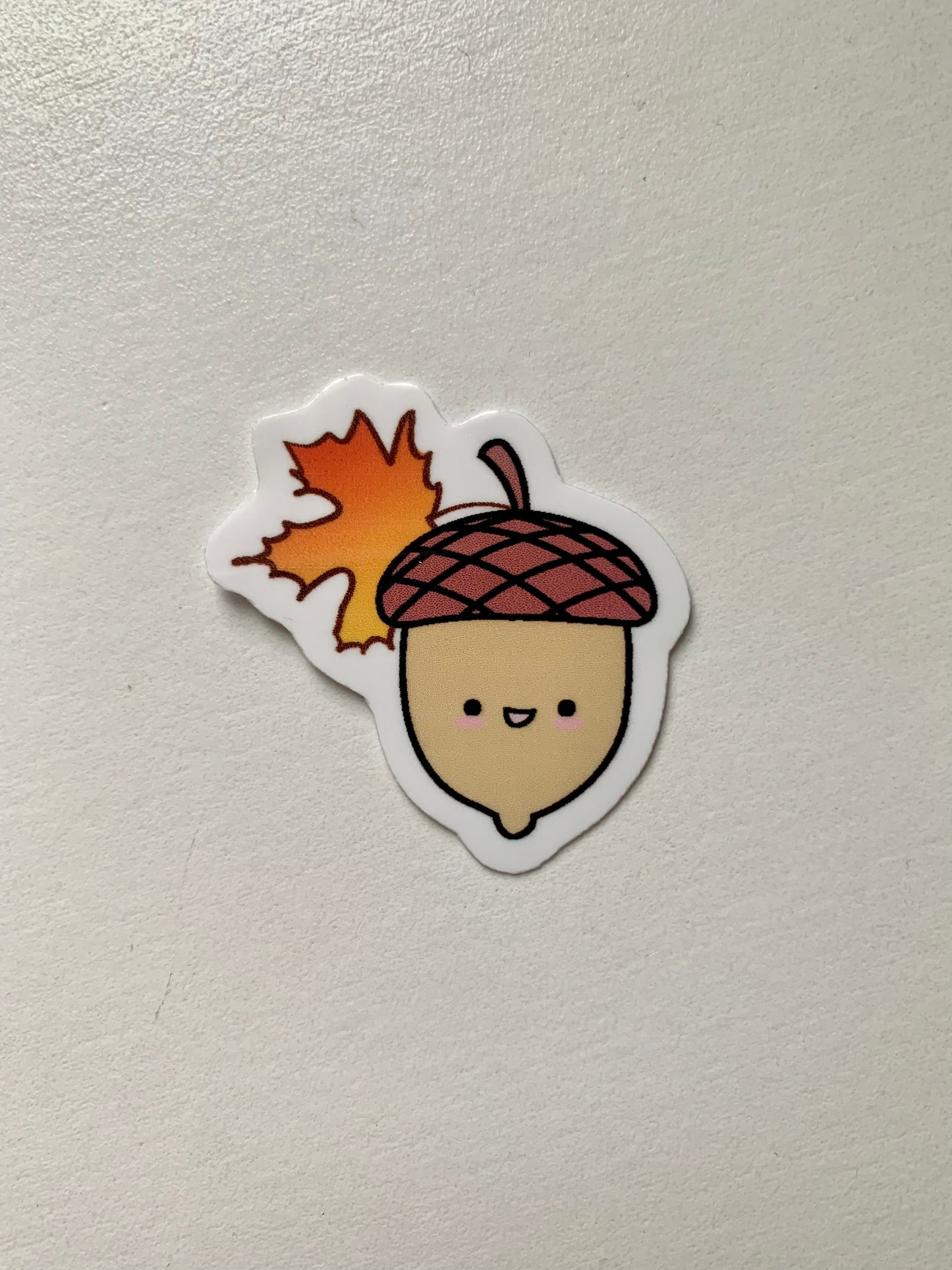 Kawaii Happy Acorn with Maple Leaf Sticker