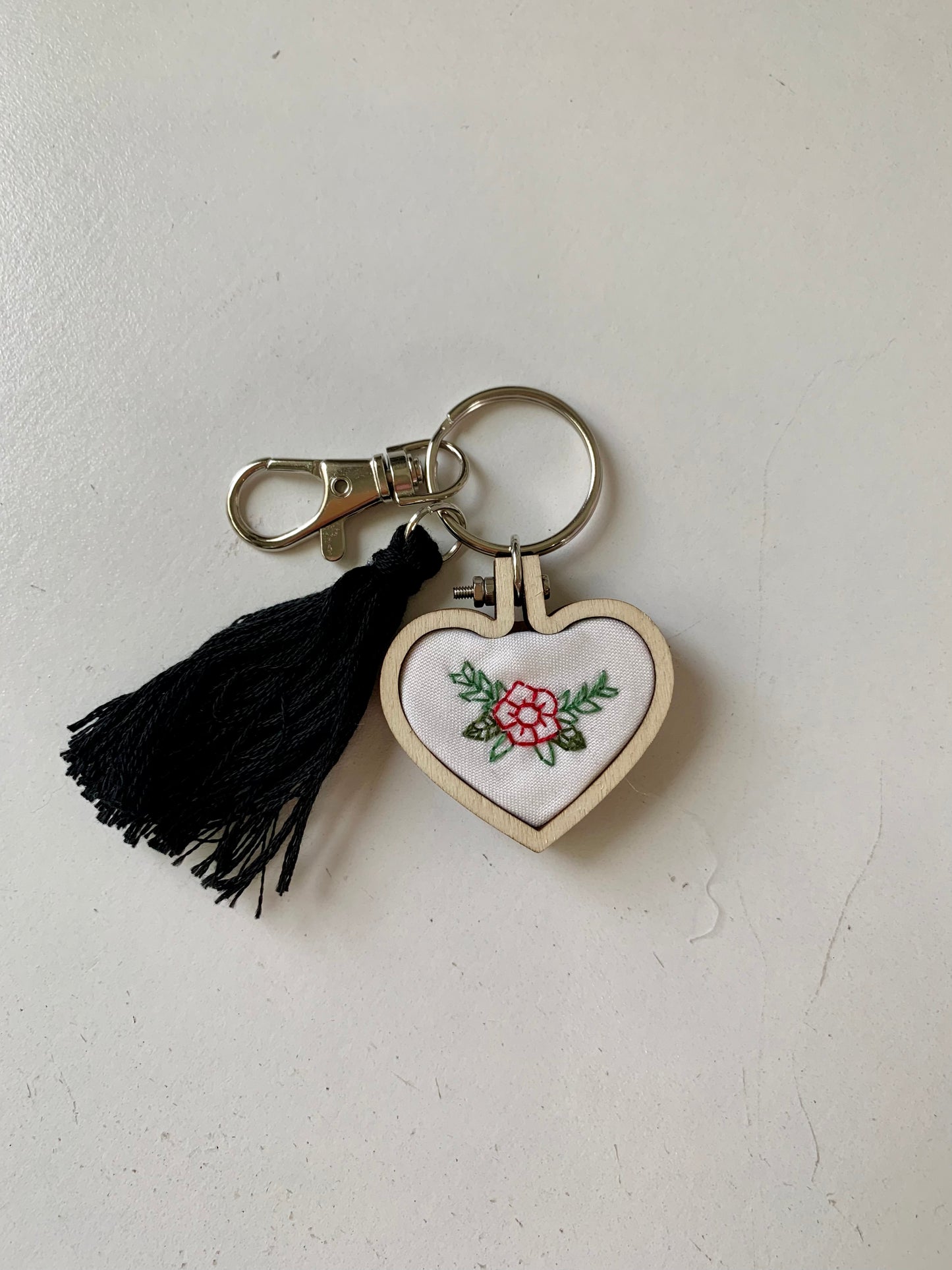 Heart Hand Embroidered Keychain with Tassel