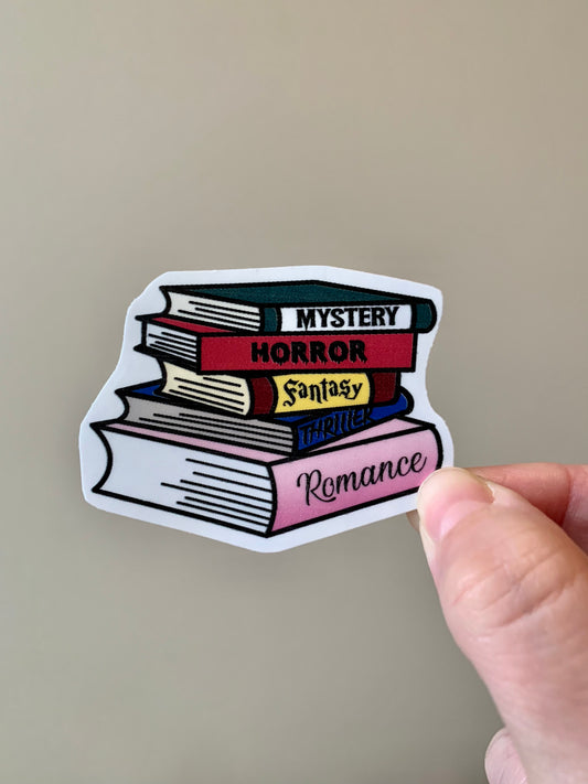 Colorful, Cute Handmade Genre Book Stack Sticker – Literary Gift for Book Lovers, Bibliophiles, and Librarians