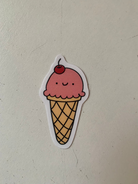 Kawaii Pink Cherry Ice Cream Cone Sticker
