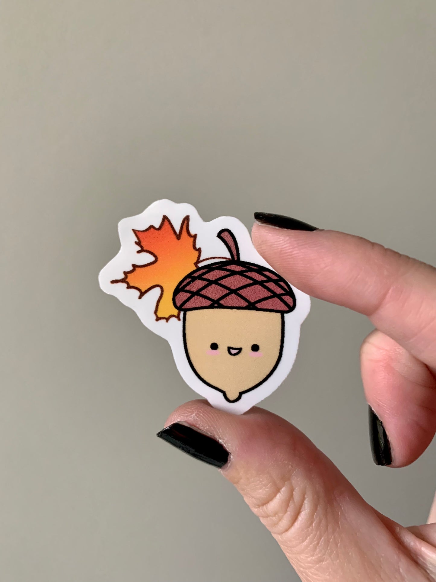 Kawaii Happy Acorn with Maple Leaf Sticker