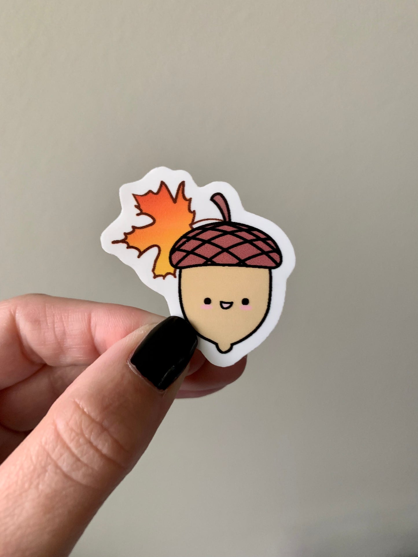 Kawaii Happy Acorn with Maple Leaf Sticker