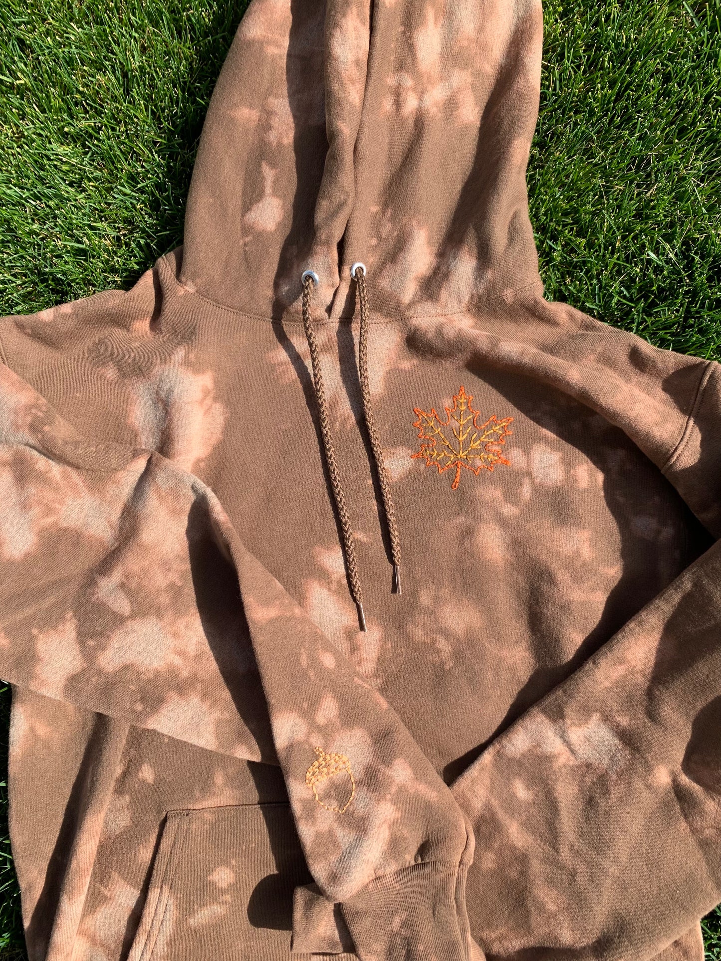 Hand Embroidered Maple Leaf Hoodie | Bleach Dyed Fall Sweatshirt | Cozy Unisex Autumn Pullover