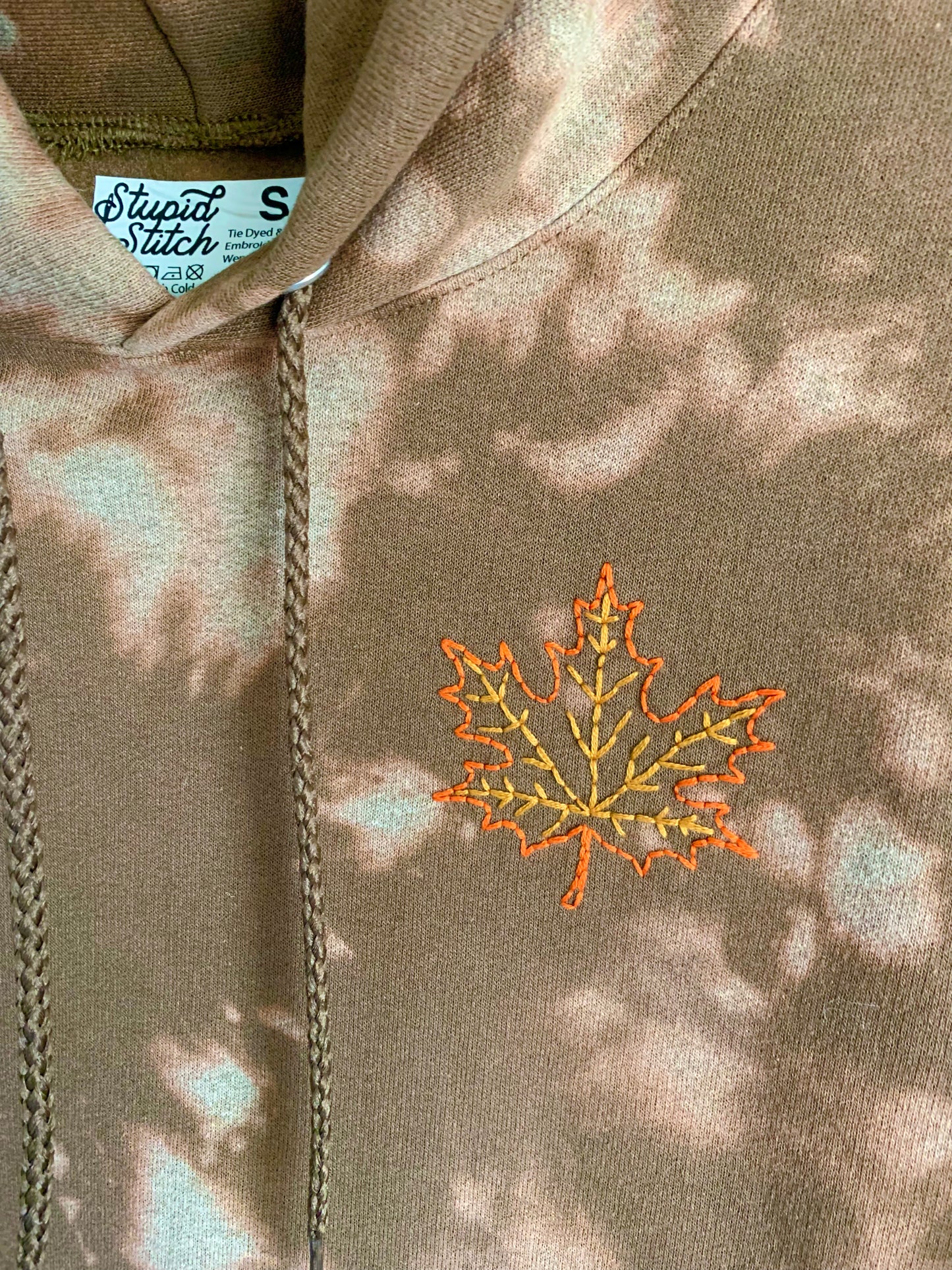 Hand Embroidered Maple Leaf Hoodie | Bleach Dyed Fall Sweatshirt | Cozy Unisex Autumn Pullover