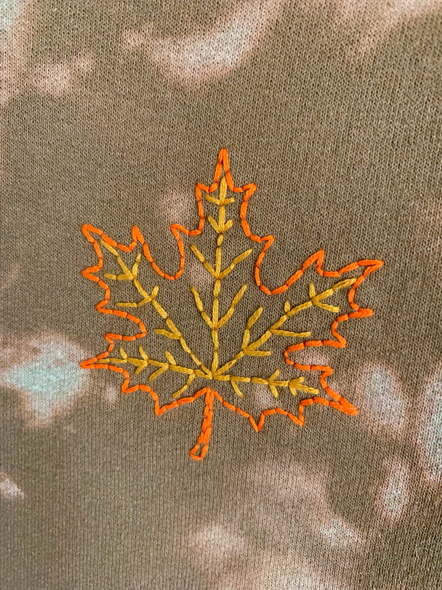 Hand Embroidered Maple Leaf Hoodie | Bleach Dyed Fall Sweatshirt | Cozy Unisex Autumn Pullover