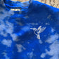 Made to Order White Hummingbird Hand Embroidery – Unisex Royal Blue Tie-Dye Fleece Sweatshirt