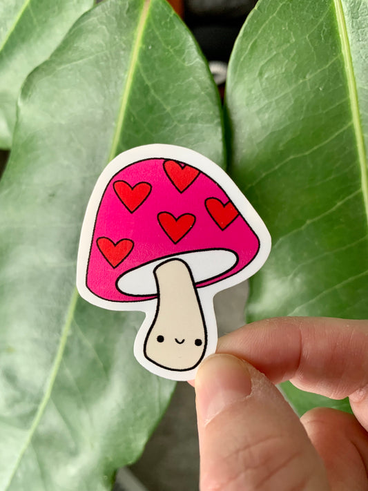 Kawaii Happy Smiling Heart Spotted Mushroom Sticker