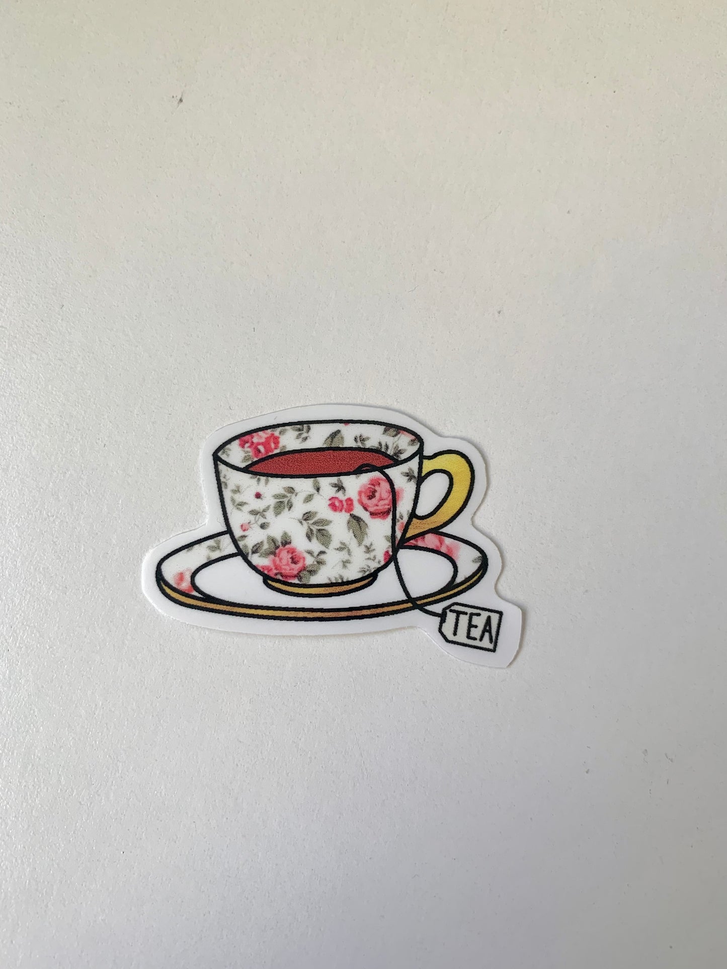 Floral and Gold Tea Cup and Saucer Sticker