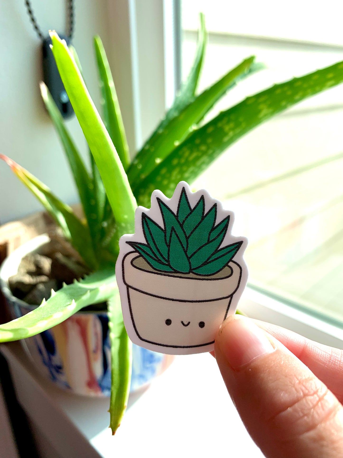 Kawaii Happy Smiling Aloe Potted Plant Sticker